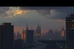《数据洪流》科技纪录片封面，机柜指示灯与蓝色数据线